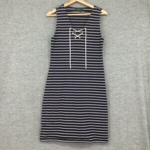 Lauren Ralph Lauren Dress Medium Sleeveless Stripe Nautical Navy White